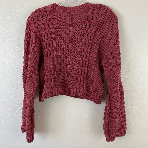 Madewell Size Medium Coral Red Cable Chunky Knitted Full Bubble Sleeve Sweater - Picture 3 of 6